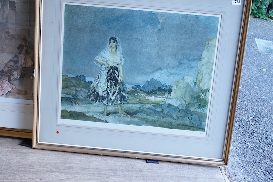 William Russell Flint (1880-1969), Studies of semi-nude women, two colour prints, one limited edition 471/850 with blindstamp, the other signed in pencil, largest 51 x 71cm
